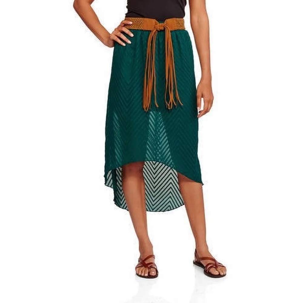 🩷🩵Teal High-Low Skirt with Brown Belt